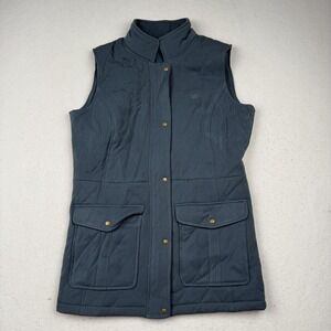 King Ranch Vest Womens Medium Blue Quilted Snap Front Longline Pockets Running W